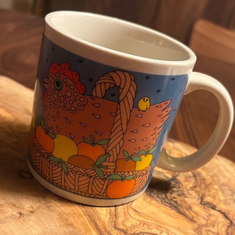 Vintage Taylor & NG  Blue Chicken in a Basket Mug